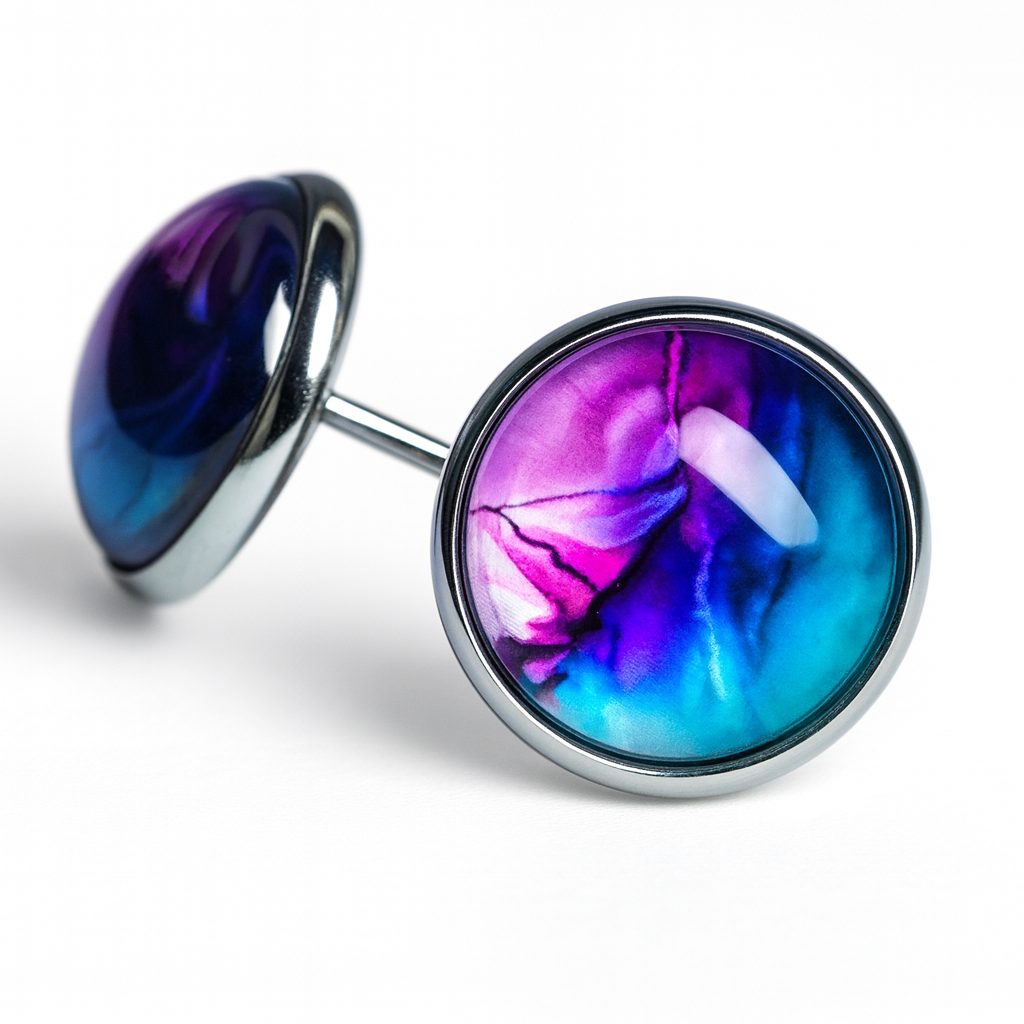 Colourful Watercolour Stainless Steel Stud Earrings Orchid