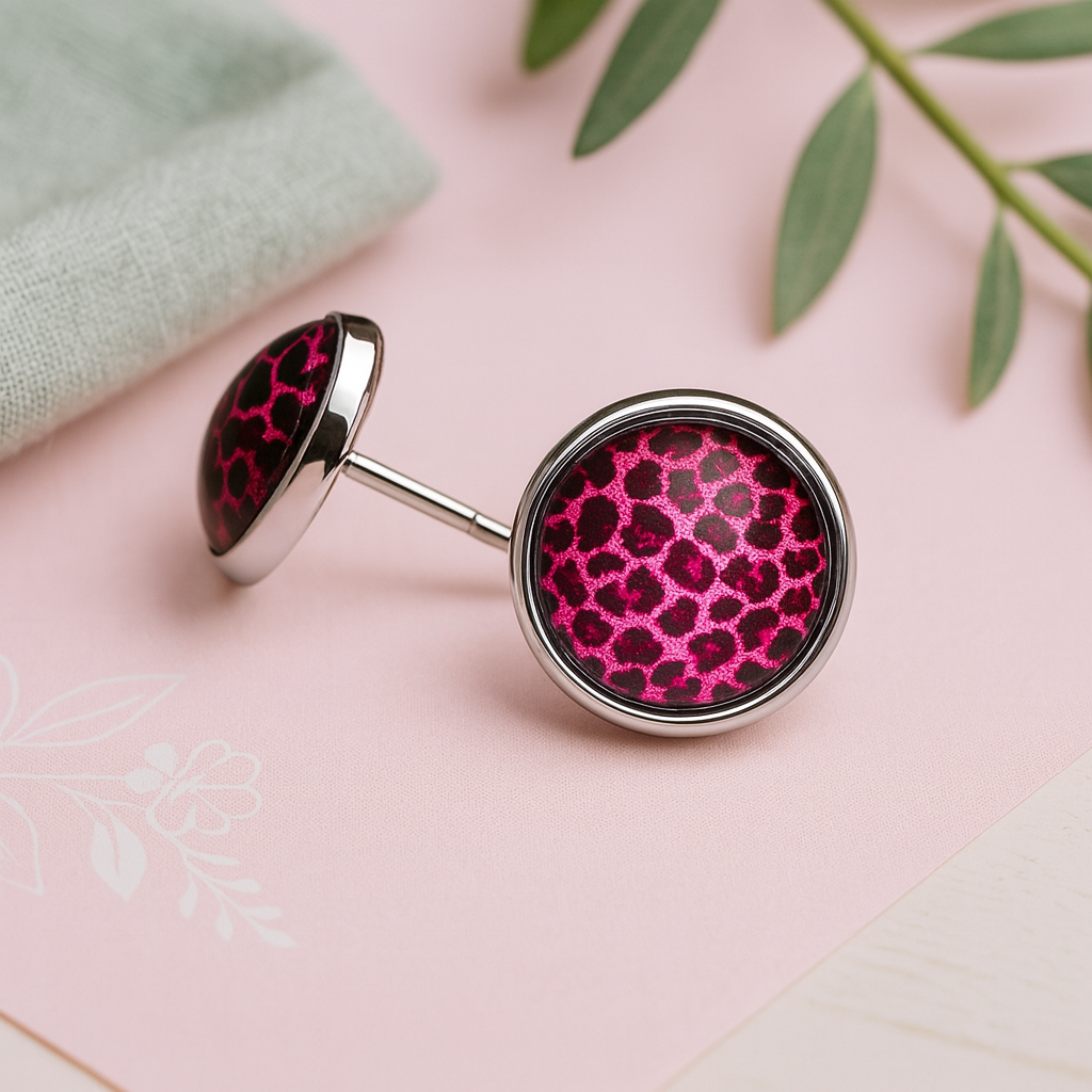 Wild Animal Print Round Dome Stainless Steel Stud Earrings