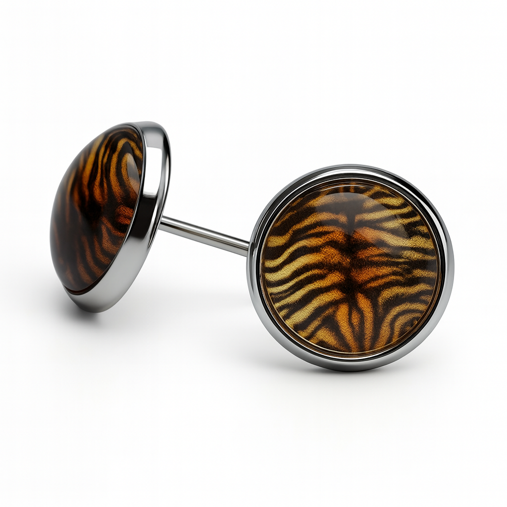 Wild Animal Print Round Dome Stainless Steel Stud Earrings