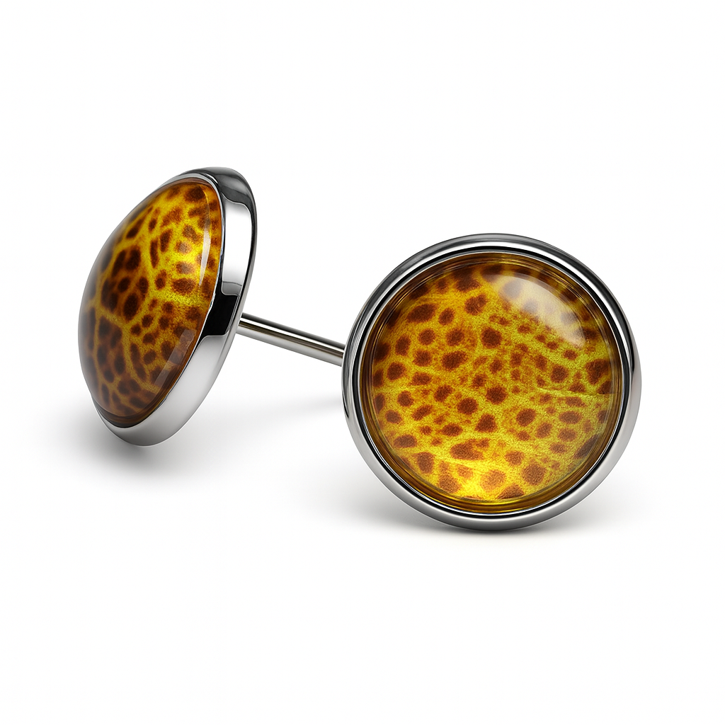 Wild Animal Print Round Dome Stainless Steel Stud Earrings