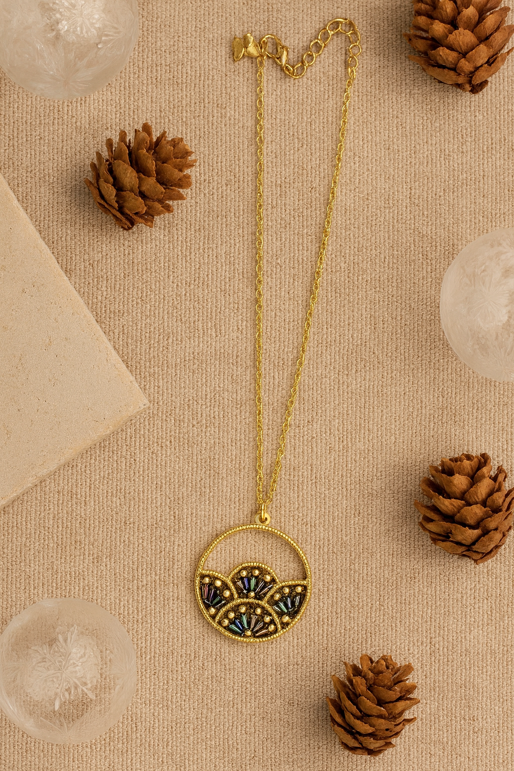 Woven Fan Necklace with Black AB Seed Beads