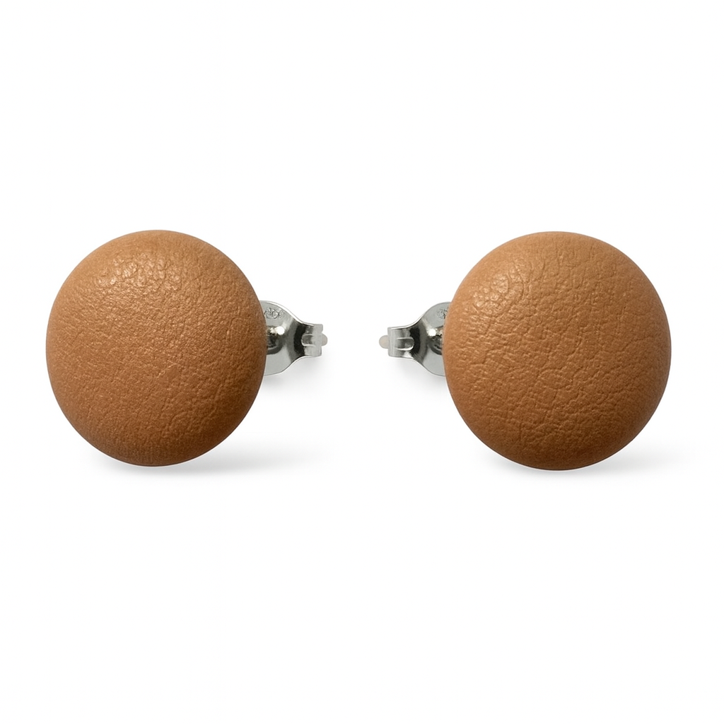 Leather Stud Earrings – Round Button Style, 14mm Handmade Jewellery Nude