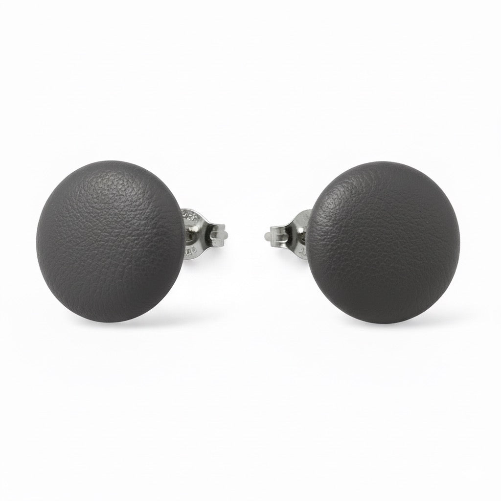 Leather Stud Earrings – Round Button Style, 14mm Handmade Jewellery Gray