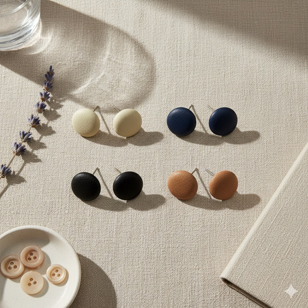 Leather Stud Earrings – Round Button Style, 14mm Handmade Jewellery