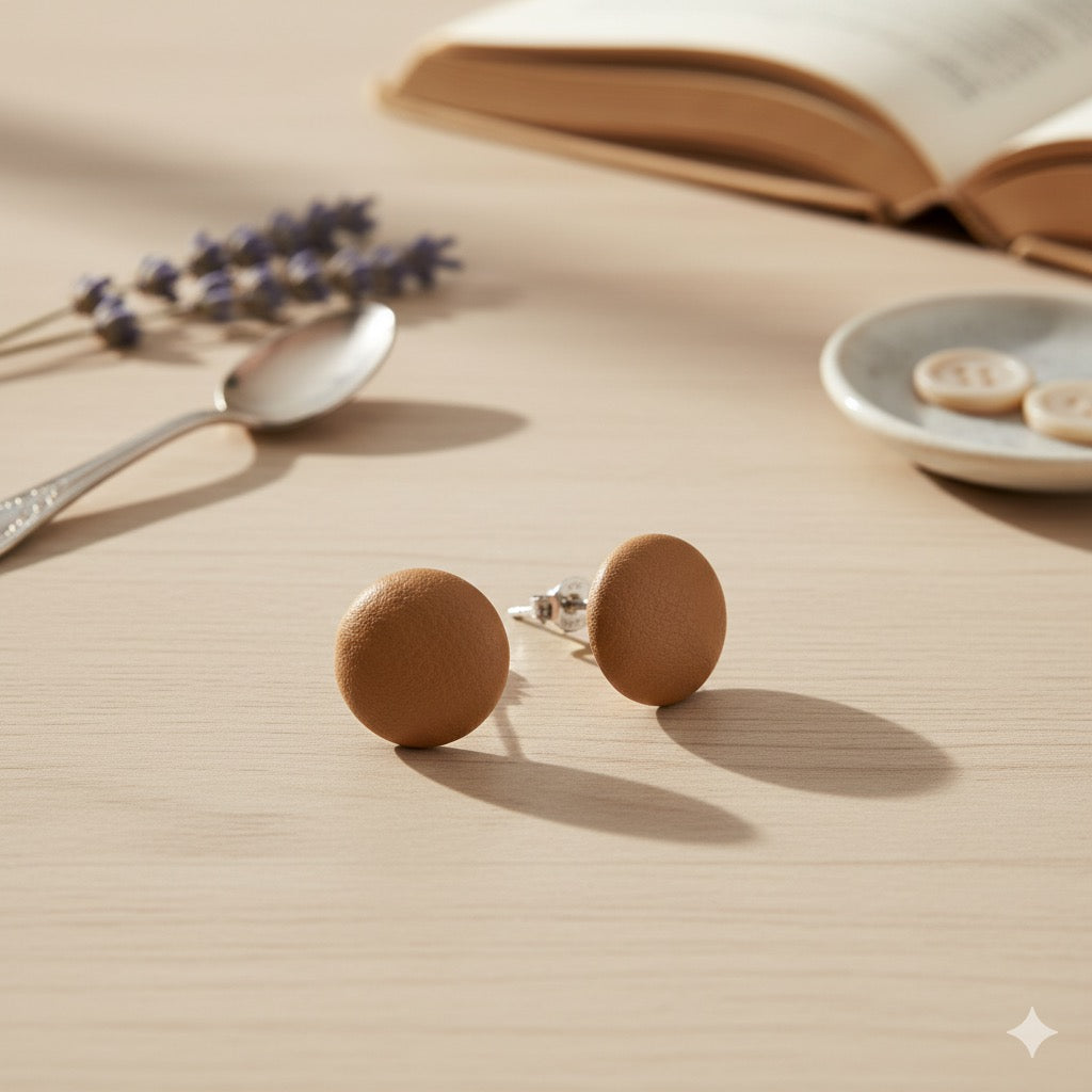 Leather Stud Earrings – Round Button Style, 14mm Handmade Jewellery