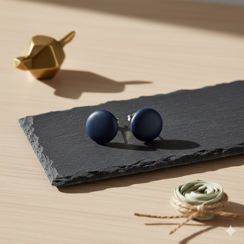 Leather Stud Earrings – Round Button Style, 14mm Handmade Jewellery