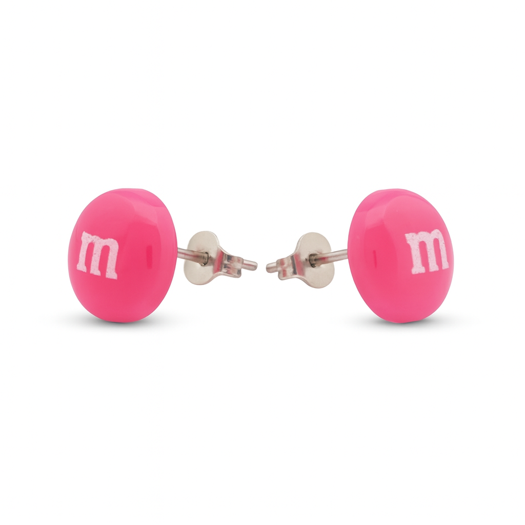 Colourful Resin Stud Earrings M&M Logo Handmade Fun Jewellery Gift | 14mm