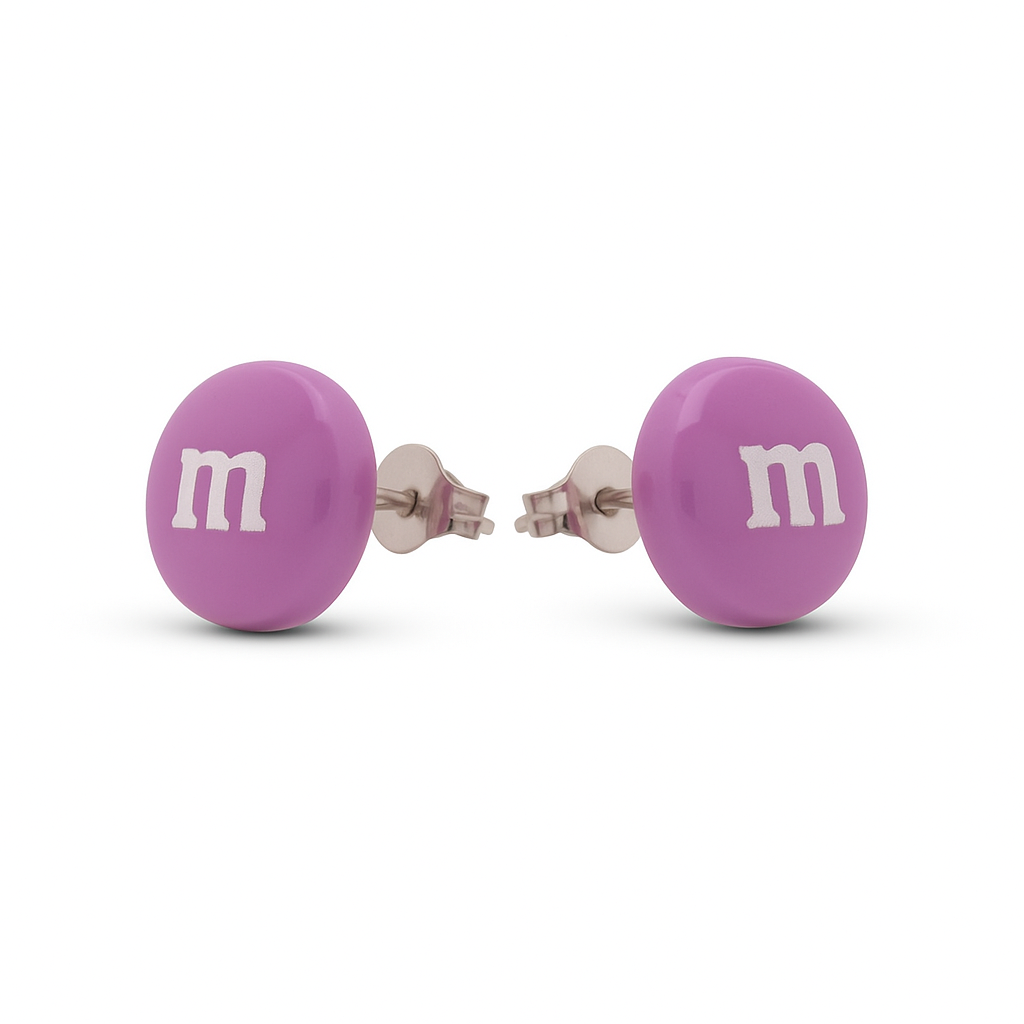 Colourful Resin Stud Earrings M&M Logo Handmade Fun Jewellery Gift | 14mm