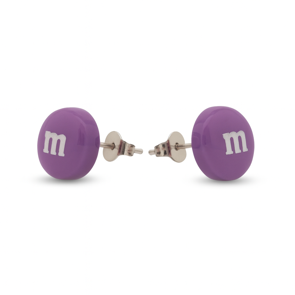 Colourful Resin Stud Earrings M&M Logo Handmade Fun Jewellery Gift | 14mm