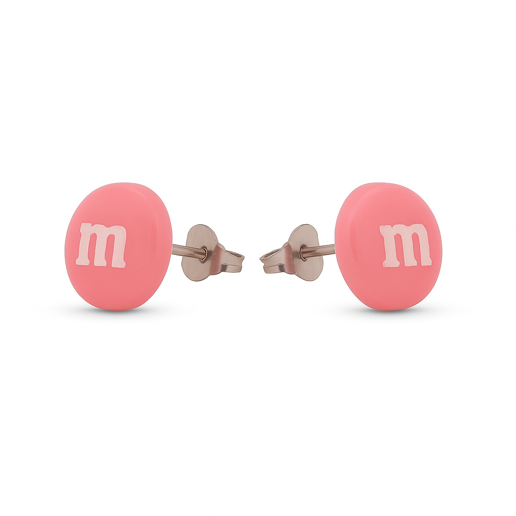 Colourful Resin Stud Earrings M&M Logo Handmade Fun Jewellery Gift | 14mm