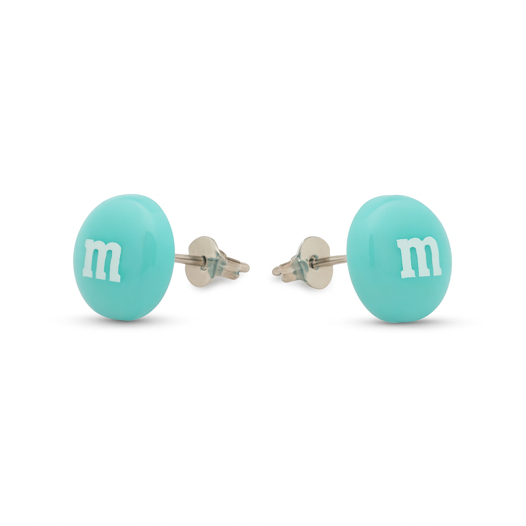 Colourful Resin Stud Earrings M&M Logo Handmade Fun Jewellery Gift | 14mm