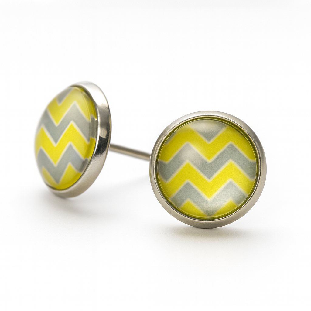 Chevron 10mm Earrings, Handmade Alloy Stud Earrings
