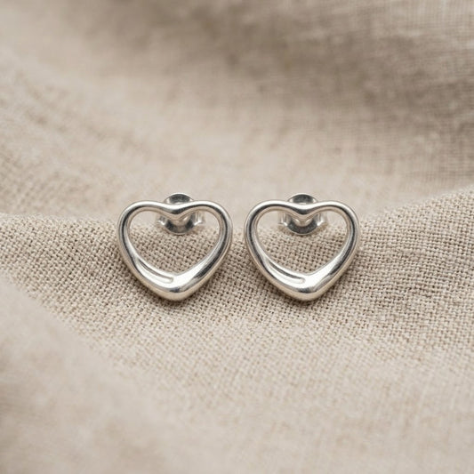 Open Heart Stud Earrings | 925 Sterling Silver | 12mm | New