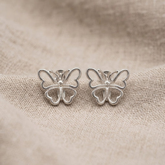 Butterfly Stud Earrings | 925 Sterling Silver | 14mm | New