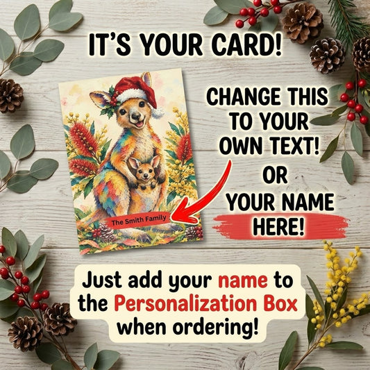 Personalised Kangaroo Christmas Flat Greeting / Note Card | Australian Animals