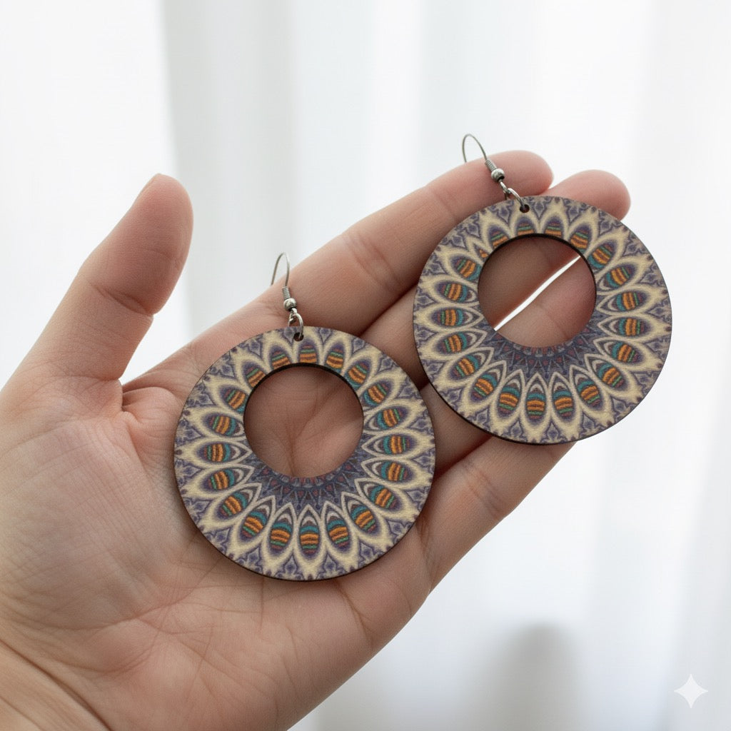 Boho Style Double Sided Wooden Earrings – Handmade Lightweight Jewellery