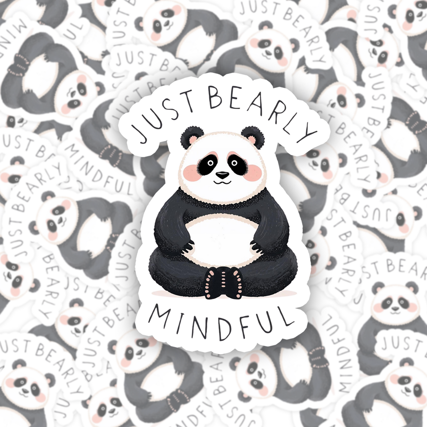 Just Bearly Mindful Panda | Meditation | White Gloss Vinyl | Die-Cut Sticker