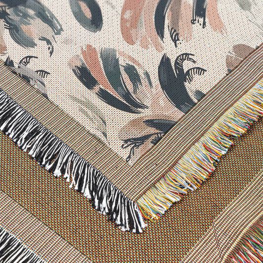 Abstract Brushstroke Woven Throw Blanket, Neutral Modern Boho