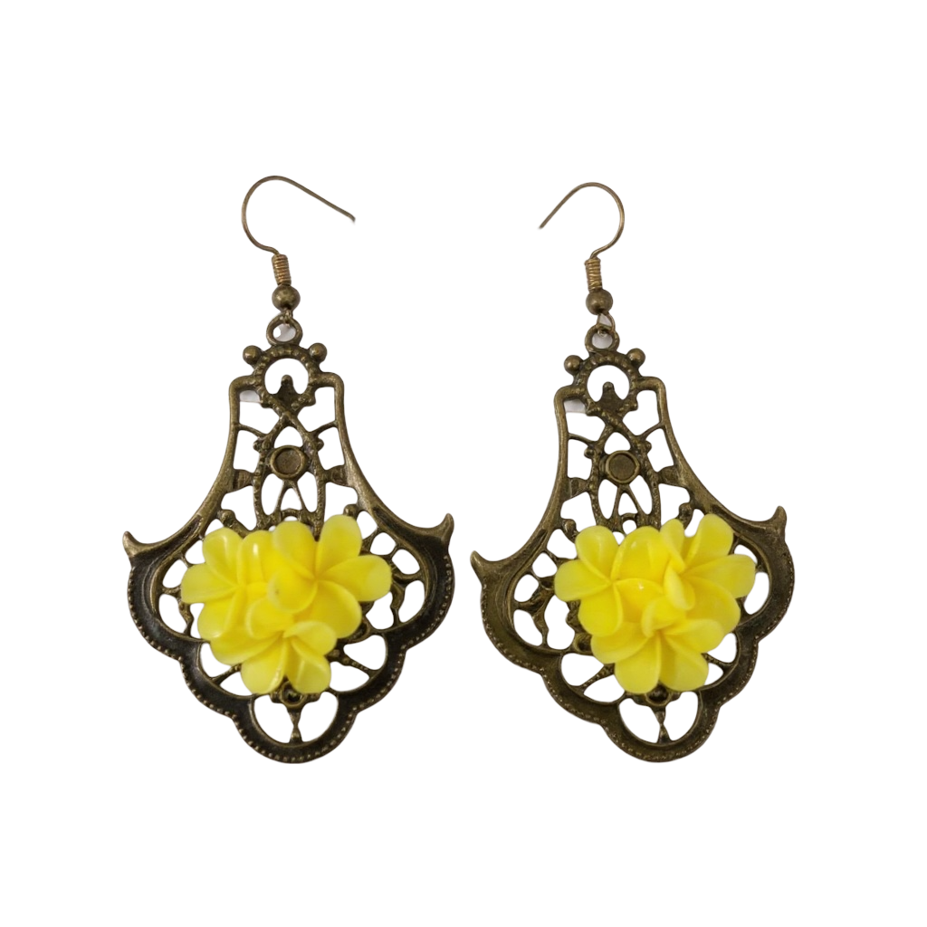 Handmade Floral 3D Antique Bronze Drop Earrings – Statement Dangle Jewellery