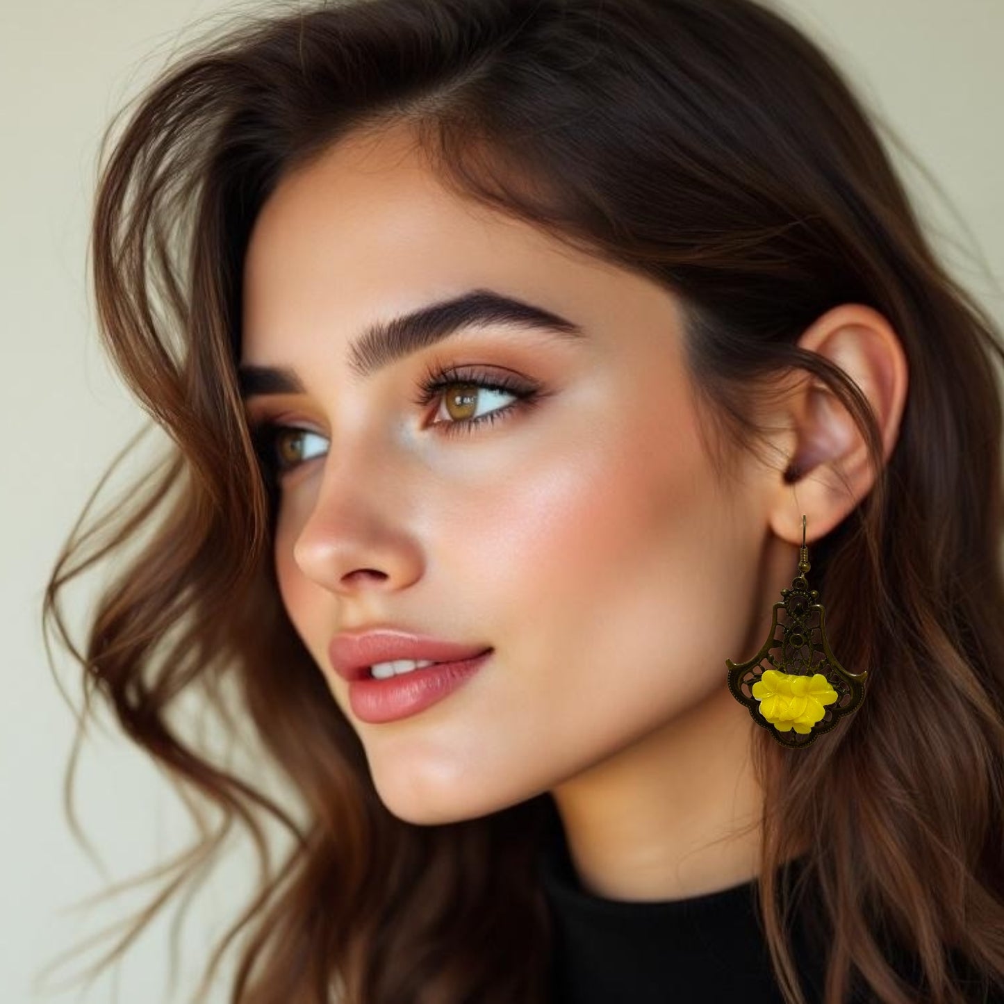 Handmade Floral 3D Antique Bronze Drop Earrings – Statement Dangle Jewellery