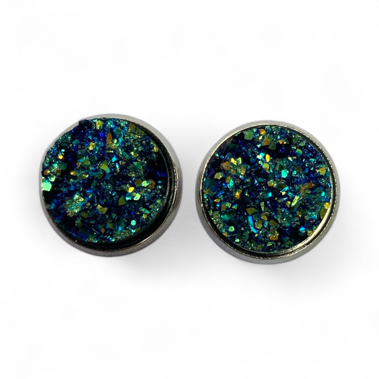 Sparkly Druzy Silver Stud Earrings Lightweight Resin, Multiple Colours Cosmic