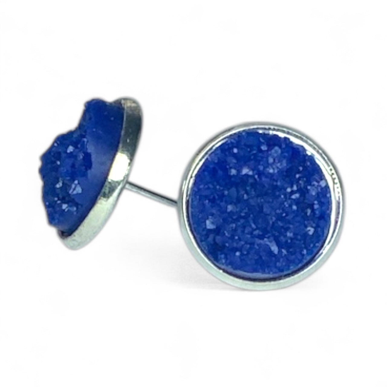 Sparkly Druzy Silver Stud Earrings Lightweight Resin, Multiple Colours
