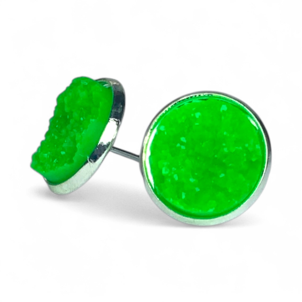 Sparkly Druzy Silver Stud Earrings Lightweight Resin, Multiple Colours