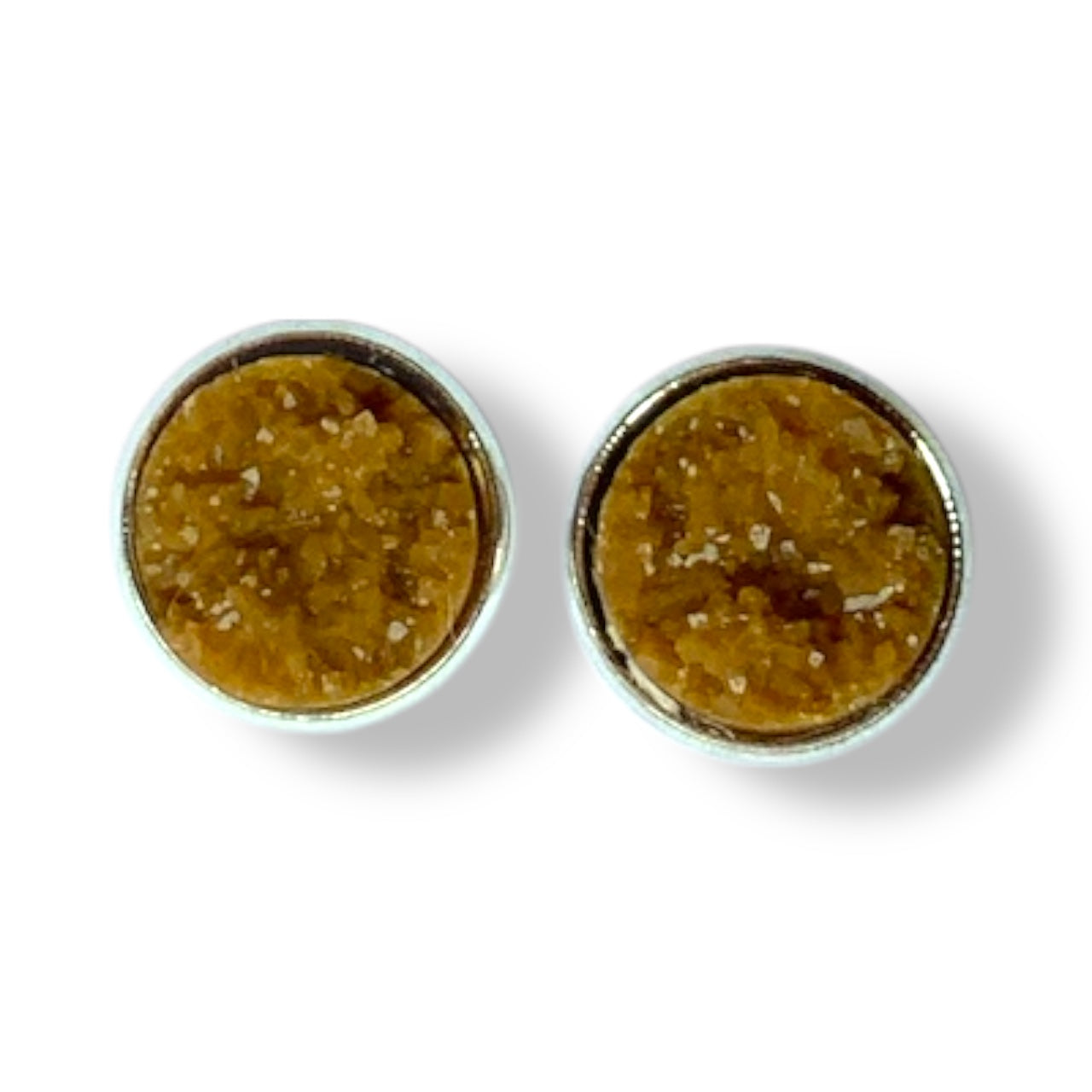 Sparkly Druzy Silver Stud Earrings Lightweight Resin, Multiple Colours Brown