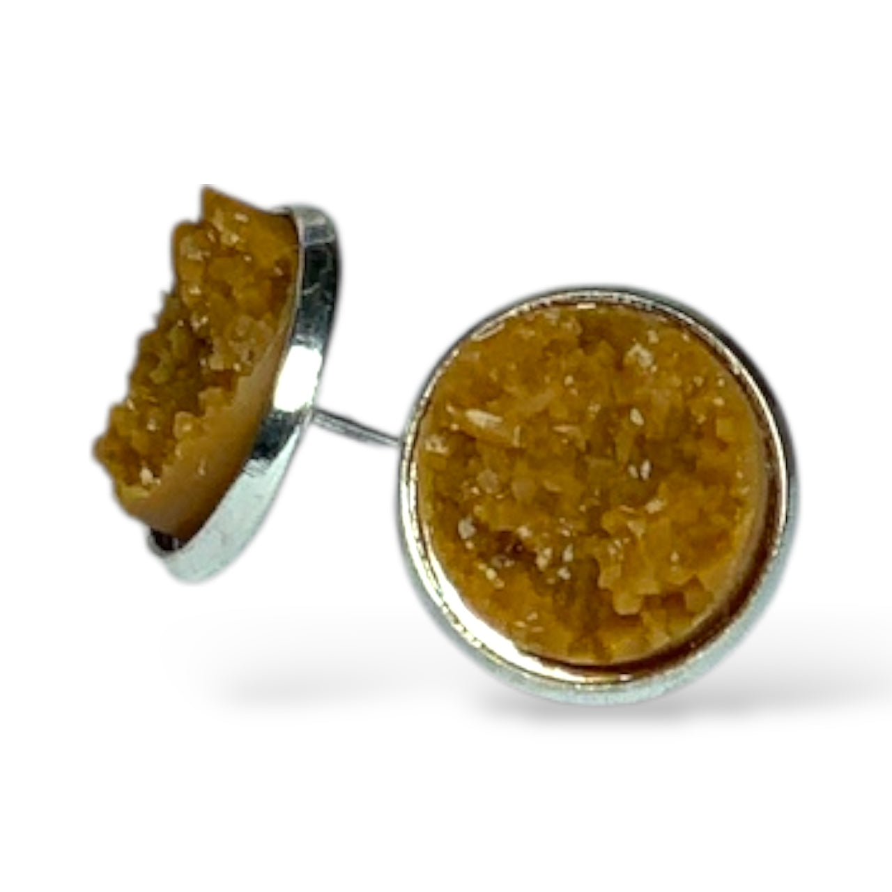 Sparkly Druzy Silver Stud Earrings Lightweight Resin, Multiple Colours
