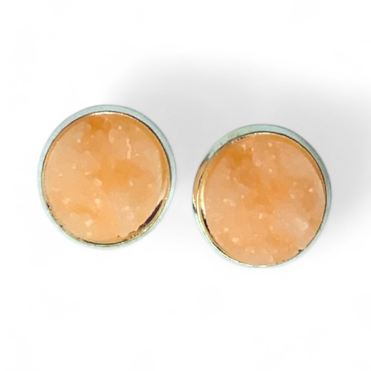 Sparkly Druzy Silver Stud Earrings Lightweight Resin, Multiple Colours Peach