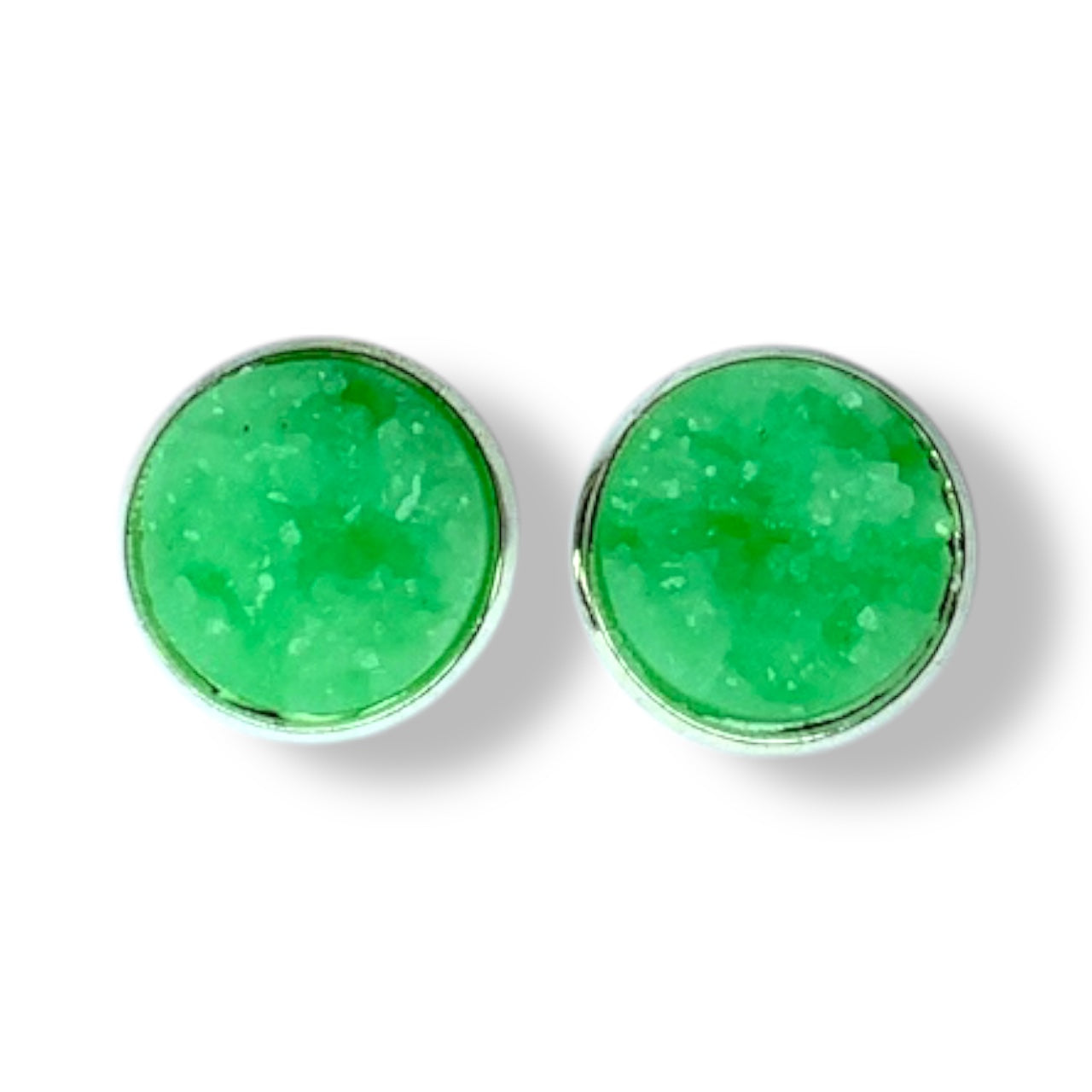 Sparkly Druzy Silver Stud Earrings Lightweight Resin, Multiple Colours Green