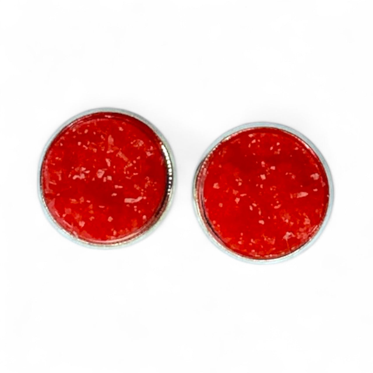 Sparkly Druzy Silver Stud Earrings Lightweight Resin, Multiple Colours Red