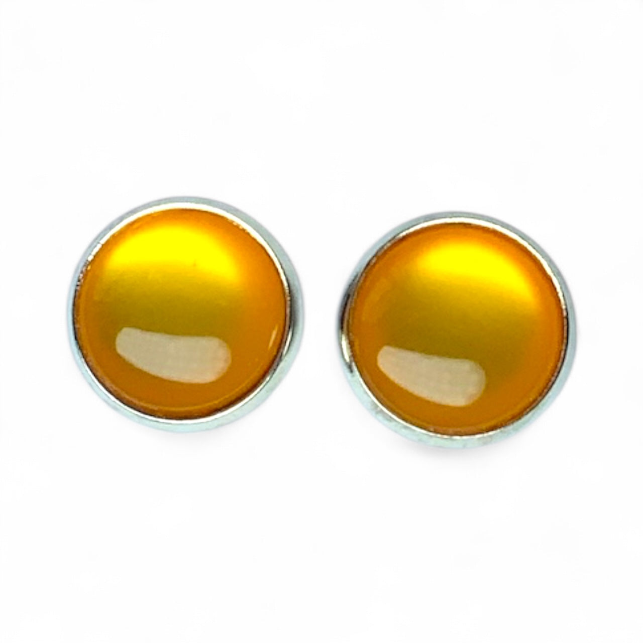 Glossy Shiny Dome Resin Silver Stud Earrings - Multiple Colours Orange