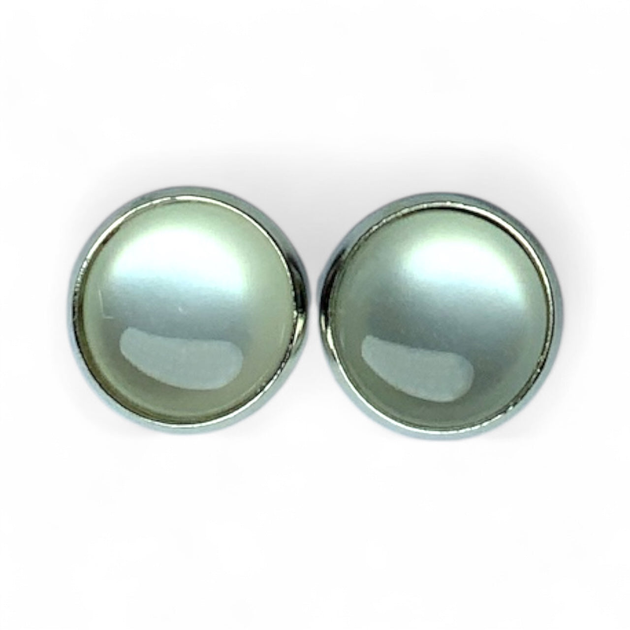 Glossy Shiny Dome Resin Silver Stud Earrings - Multiple Colours White