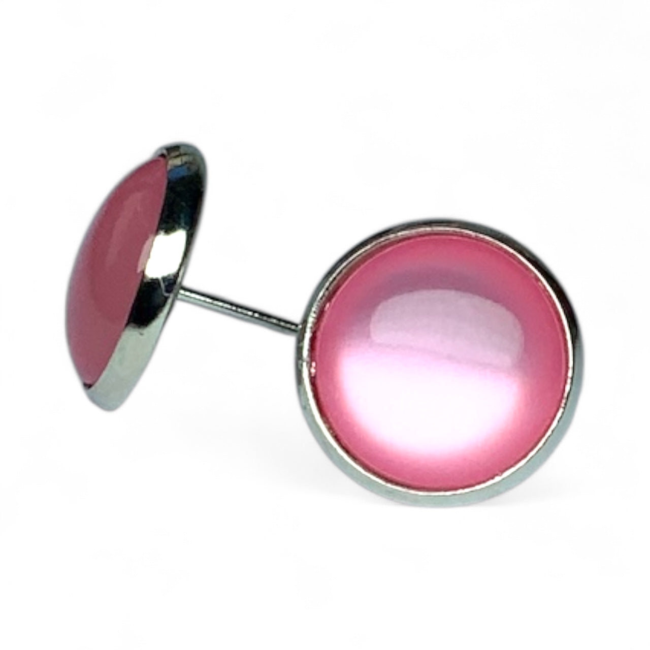 Glossy Shiny Dome Resin Silver Stud Earrings - Multiple Colours