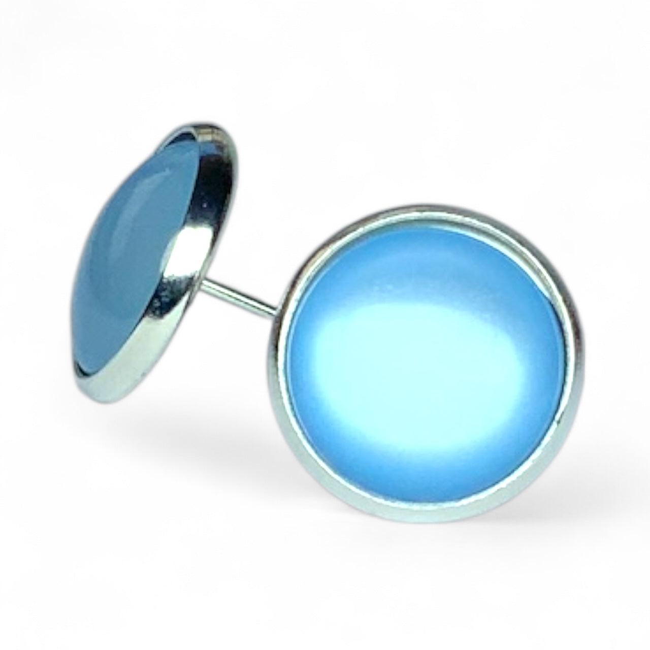 Glossy Shiny Dome Resin Silver Stud Earrings - Multiple Colours