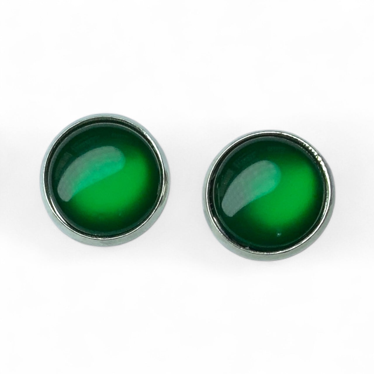 Glossy Shiny Dome Resin Silver Stud Earrings - Multiple Colours Green