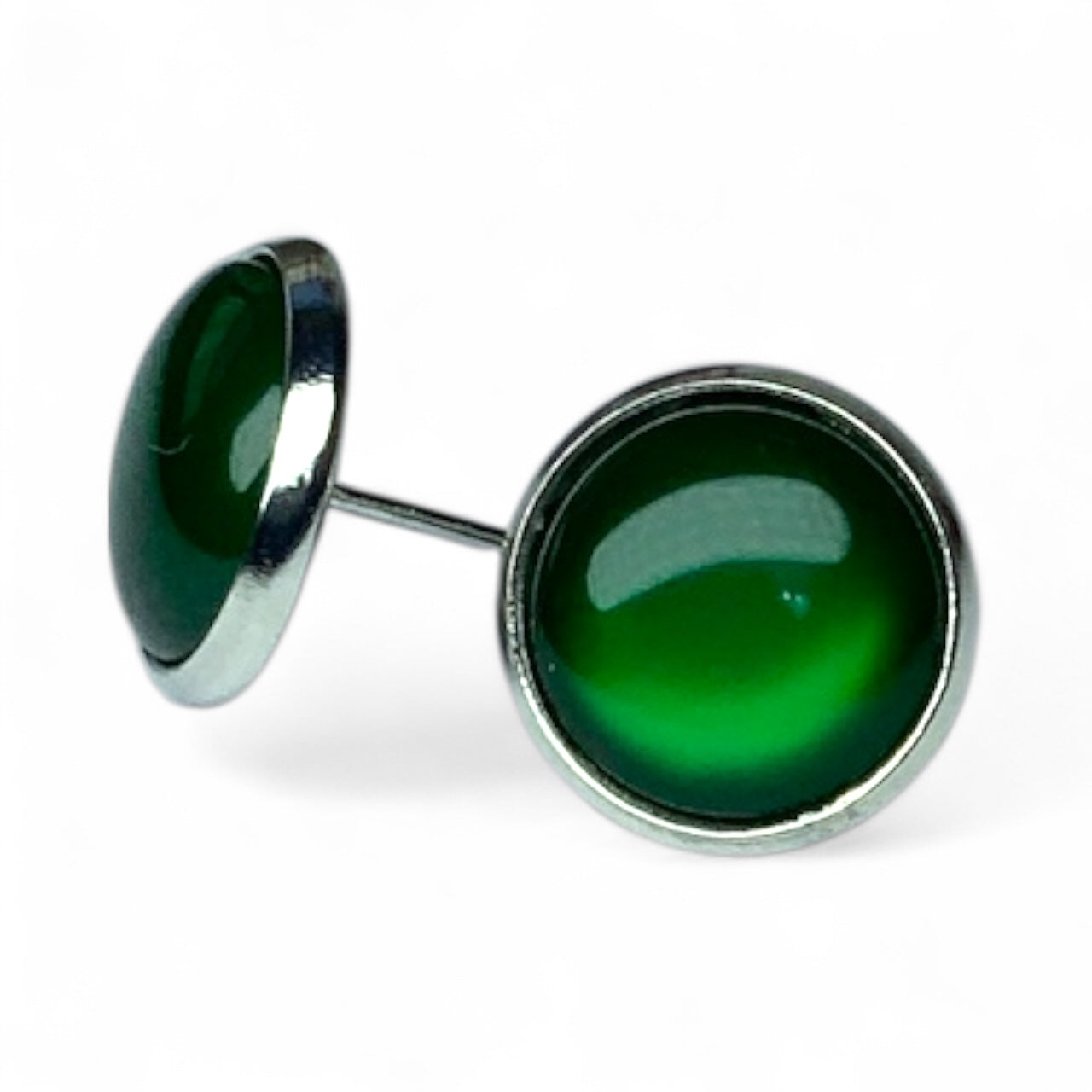Glossy Shiny Dome Resin Silver Stud Earrings - Multiple Colours