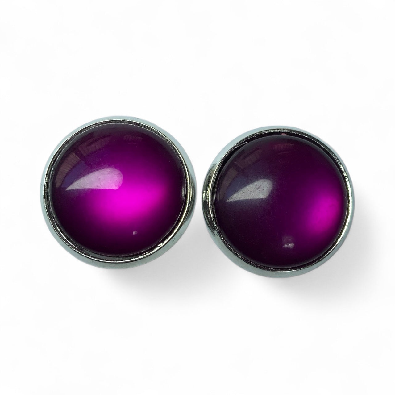 Glossy Shiny Dome Resin Silver Stud Earrings - Multiple Colours Purple