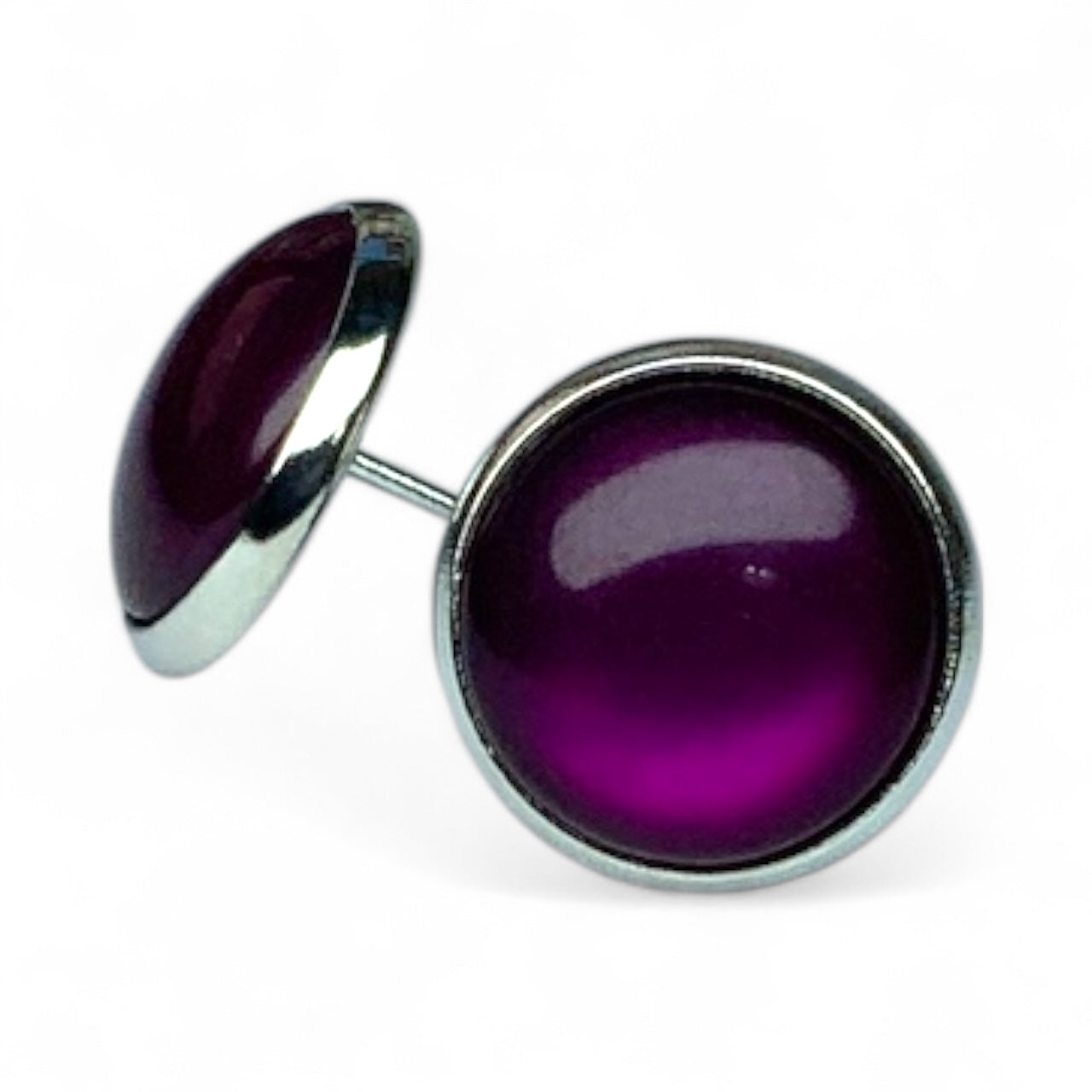 Glossy Shiny Dome Resin Silver Stud Earrings - Multiple Colours