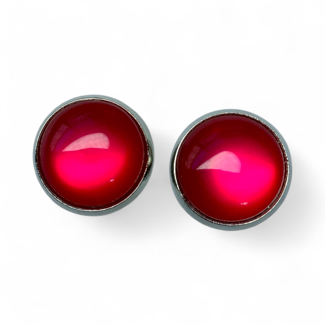 Glossy Shiny Dome Resin Silver Stud Earrings - Multiple Colours Red