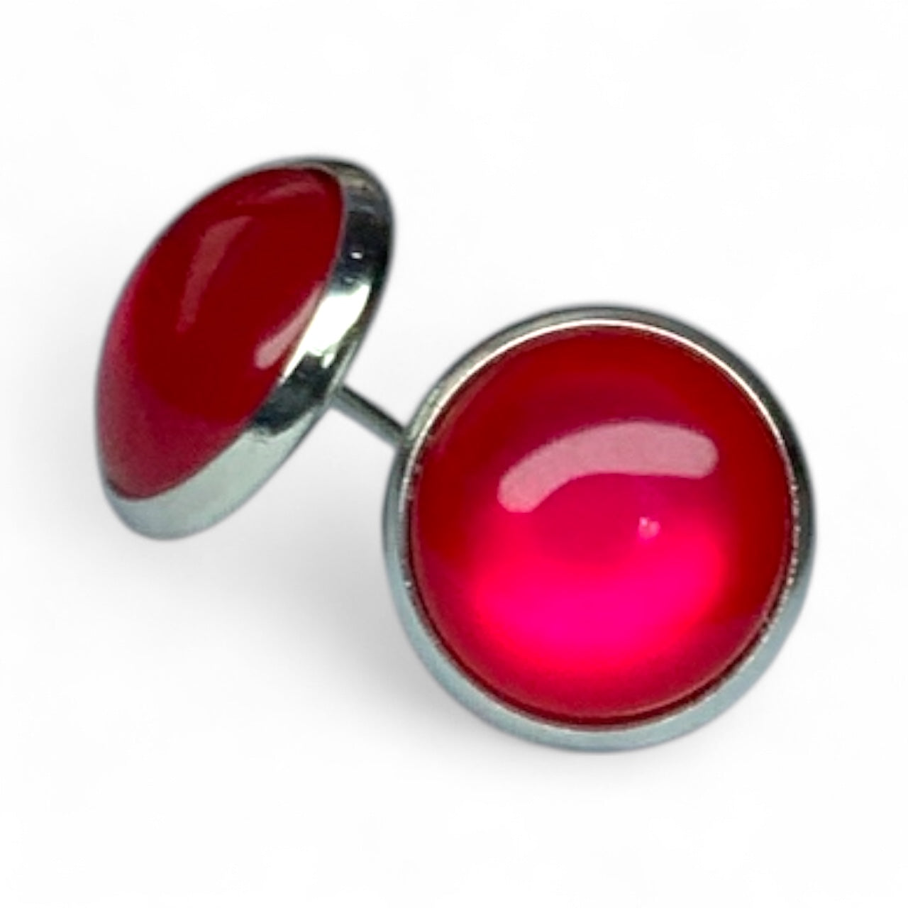 Glossy Shiny Dome Resin Silver Stud Earrings - Multiple Colours