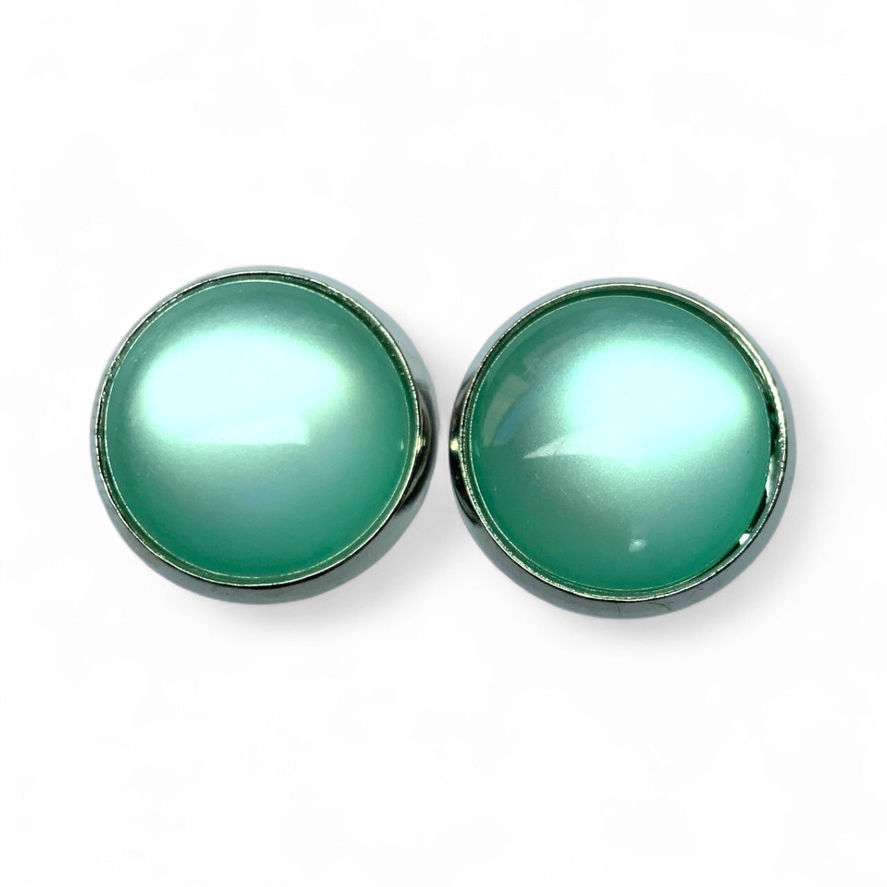Glossy Shiny Dome Resin Silver Stud Earrings - Multiple Colours Sage Green