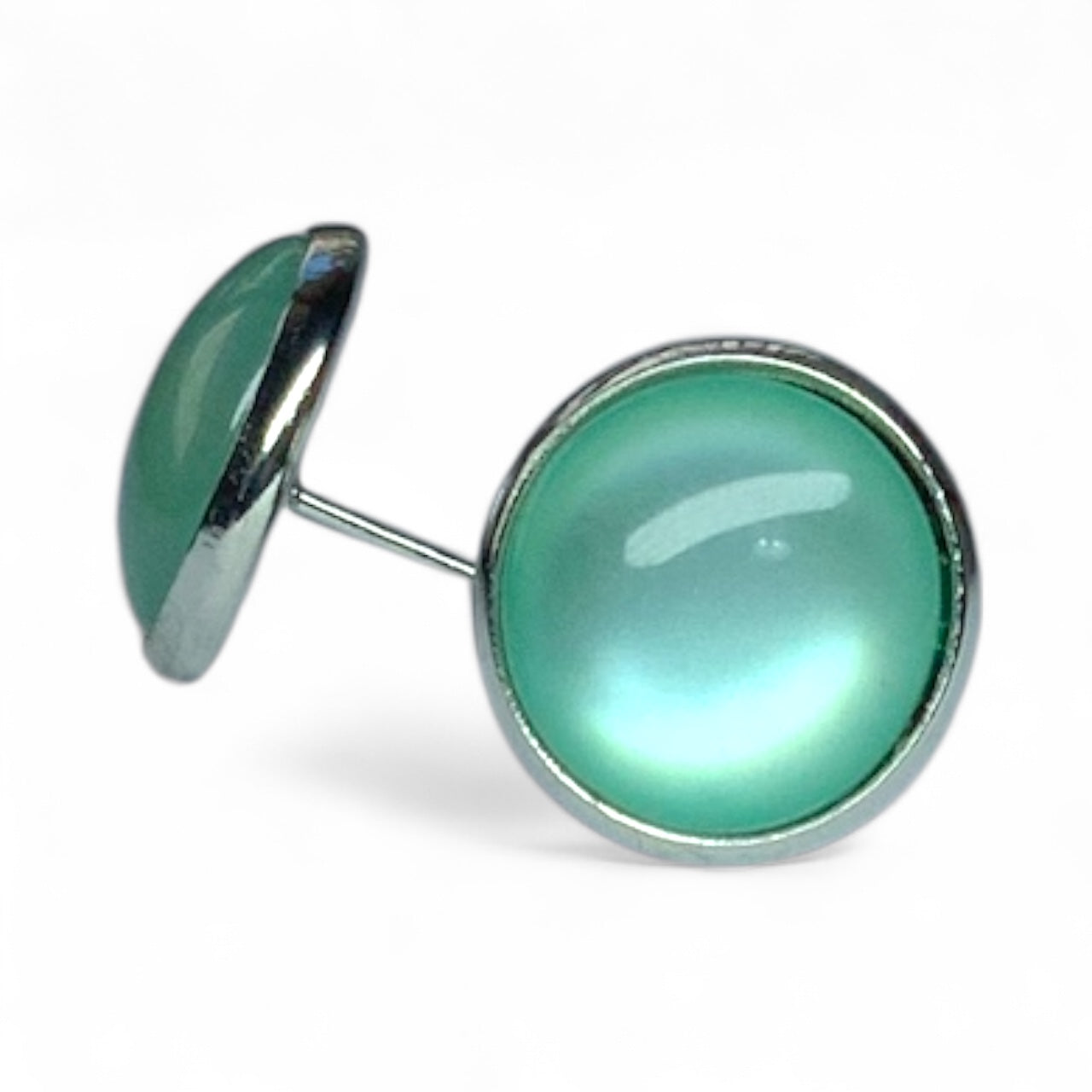 Glossy Shiny Dome Resin Silver Stud Earrings - Multiple Colours