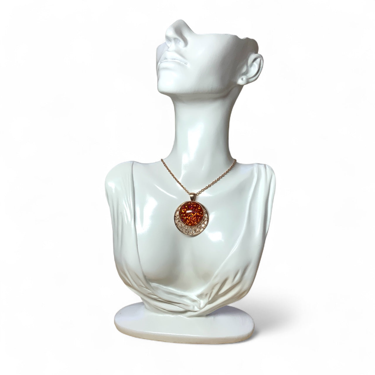 Glitter Star Pendant Necklace – Sparkly Dome with Cut-Out Star Design