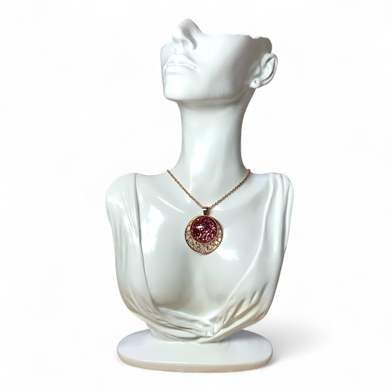 Glitter Star Pendant Necklace – Sparkly Dome with Cut-Out Star Design