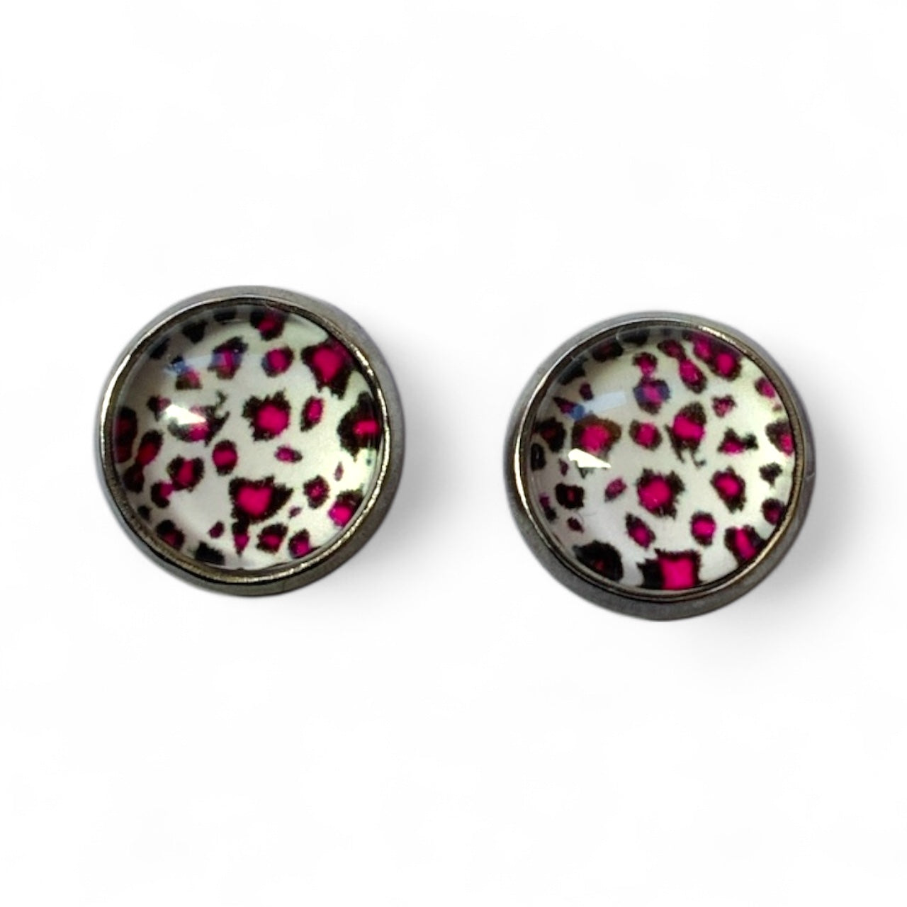 Wild Animal Print Round Dome Stainless Steel Stud Earrings