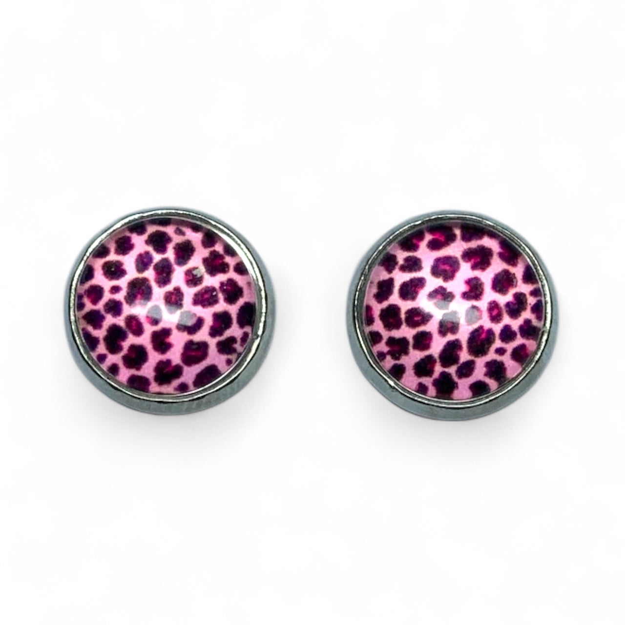 Wild Animal Print Round Dome Stainless Steel Stud Earrings