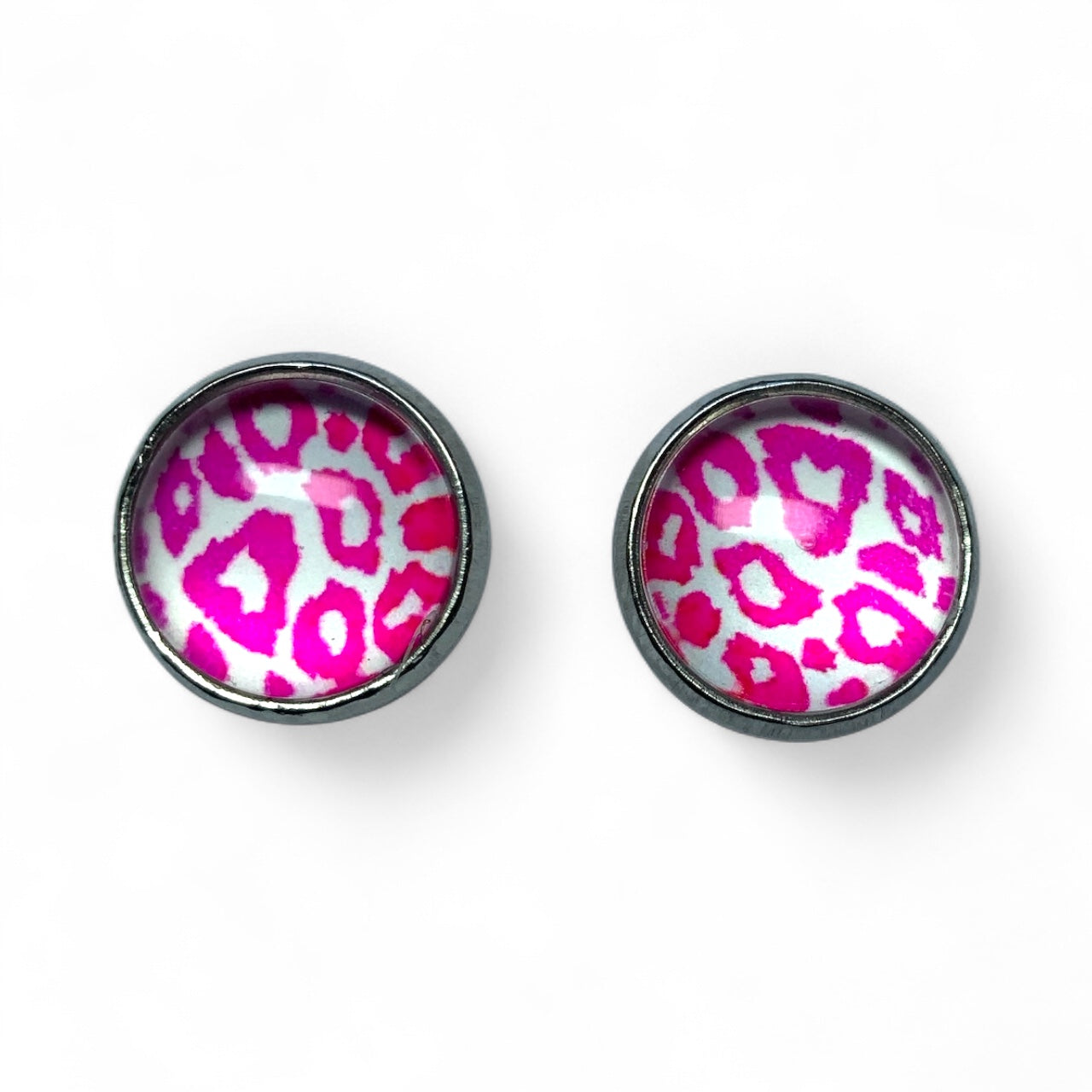 Wild Animal Print Round Dome Stainless Steel Stud Earrings