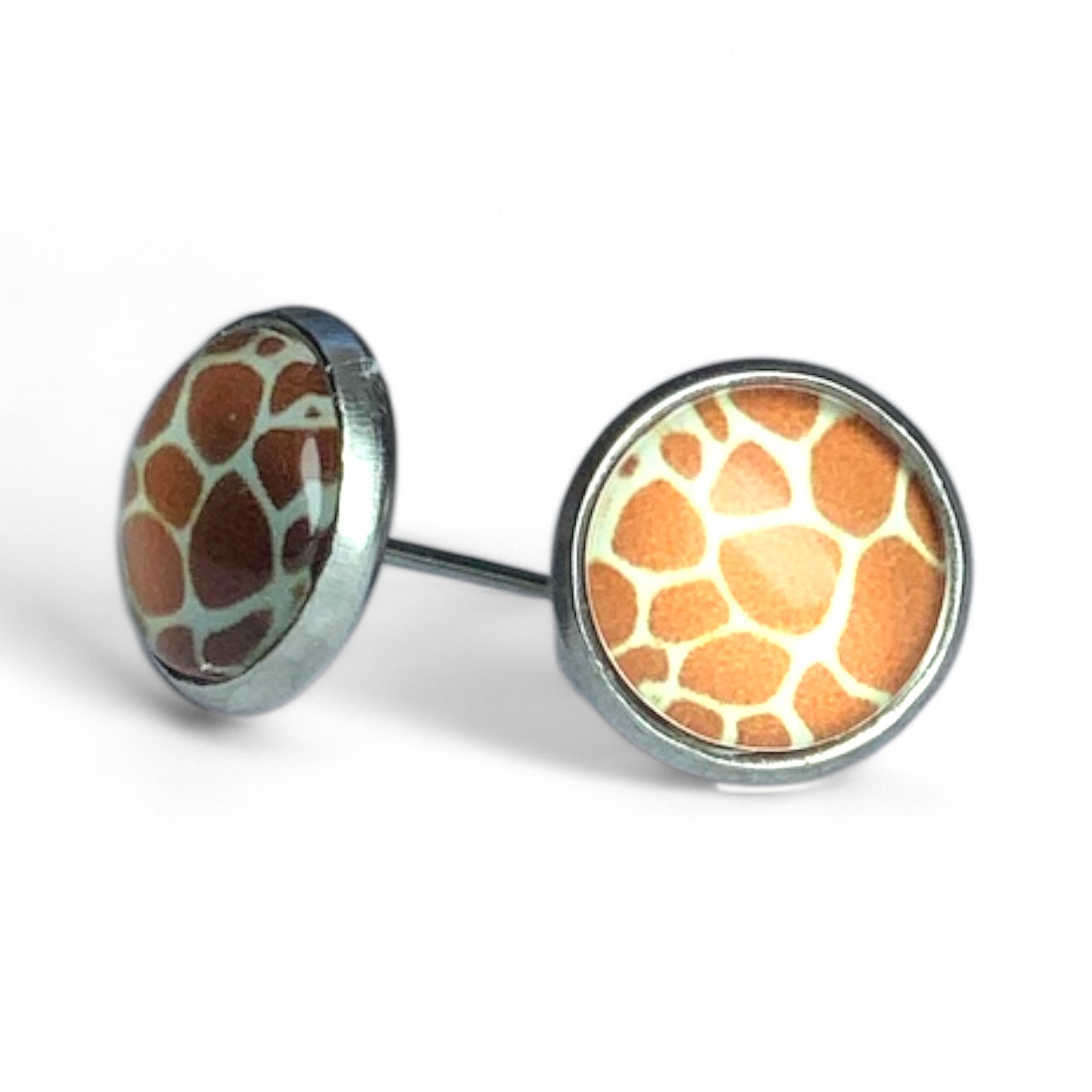 Wild Animal Print Round Dome Stainless Steel Stud Earrings Giraffe